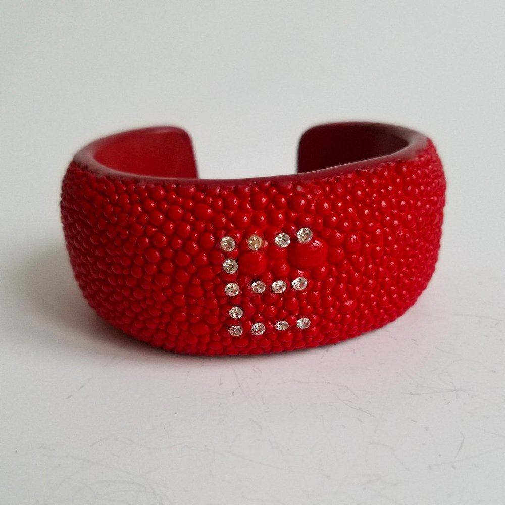 Women's Red Stingray Cuff Bracelet with letter 'E'